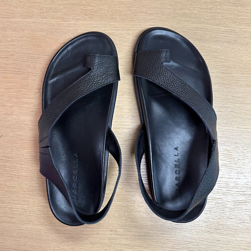 Black Women's Leather Slingback Sandals - Picture 3 of 11